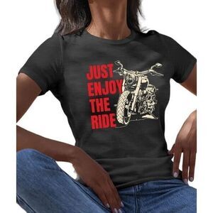 Motorcycle Print Womens Crew Neck T-Shirt Short Sleeve Casual Top - Dark Gray L‎